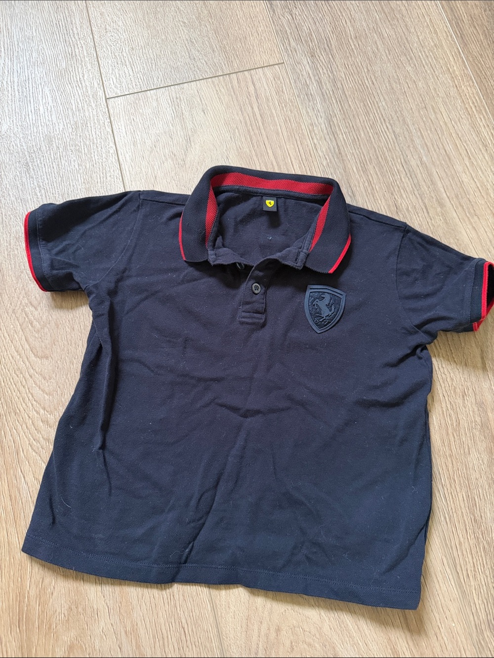 Ferrari Kids Black Polo Shirt with Red Trim